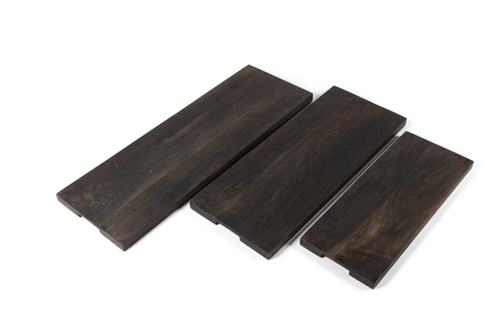 Wooden long tray blacked set of 3 - 50 x 20 x 2.5 / 62.5 x 22.5 x 2.5 / 75 x 25 x 2.5cm - p 1/2