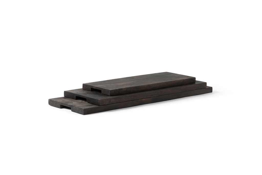 Wooden long tray blacked set of 3 - 50 x 20 x 2.5 / 62.5 x 22.5 x 2.5 / 75 x 25 x 2.5cm - p 1/2