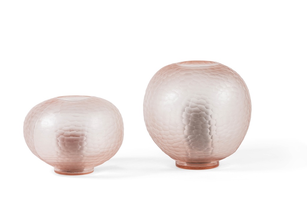 Mouthblown cutted bolvase on stand big - salmon - 38x37x36cm - p 1/1