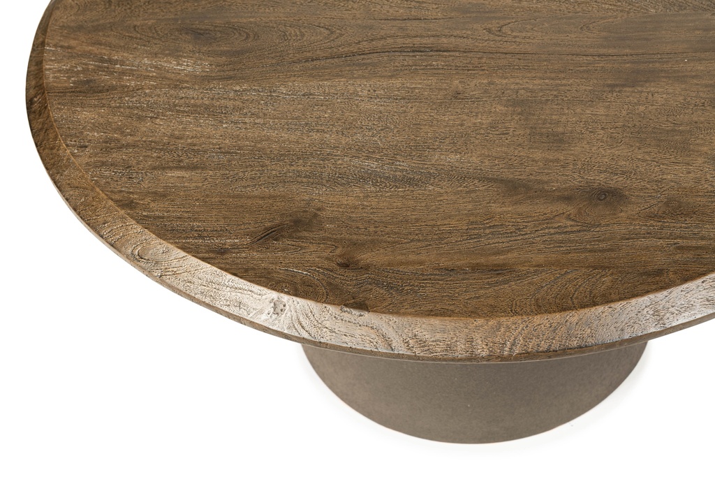 Coffee table - matt brown brushed wood + brown metal foot big - Ø80 x 40cm - p 1/1