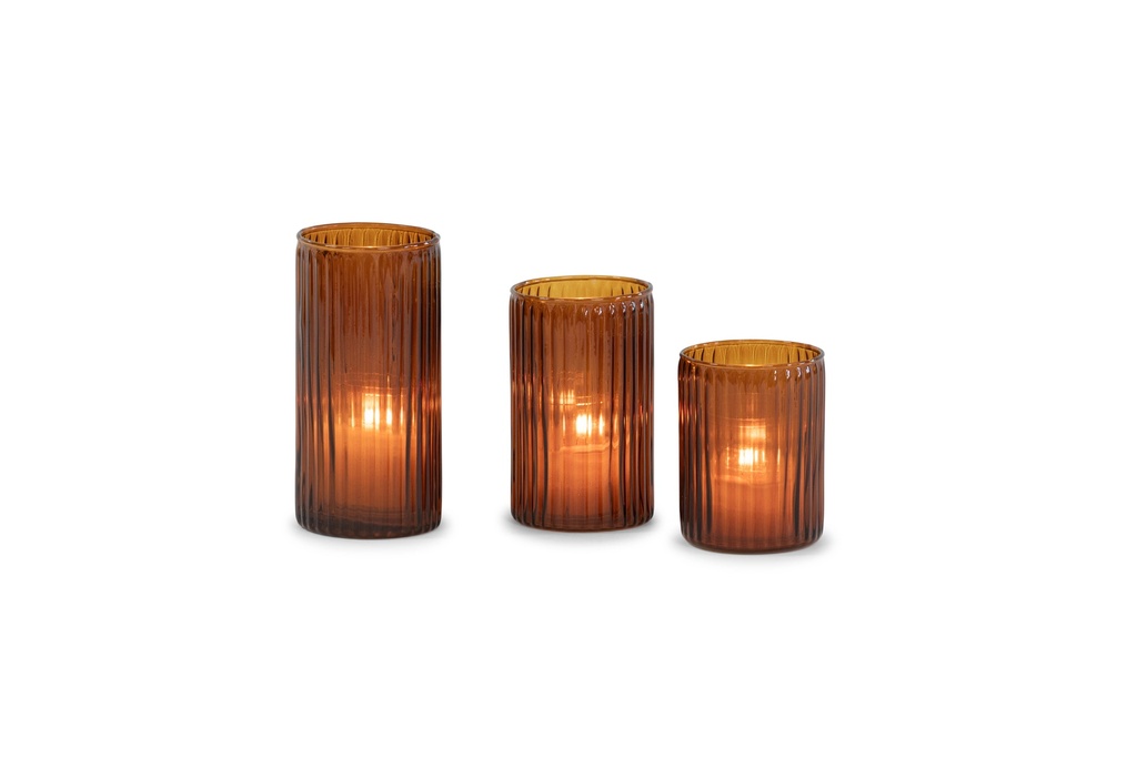 Votive ribbed sprayed - amber - small - Ø8x10cm - p/6/36