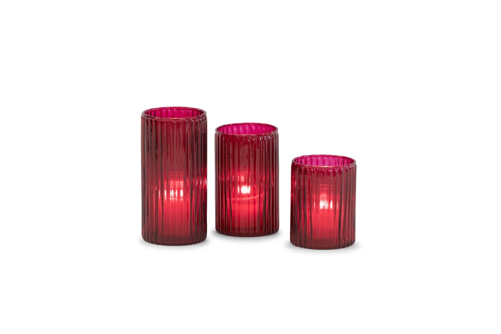 Votive ribbed sprayed - red - large - Ø7,5x14,5cm - p/6/24