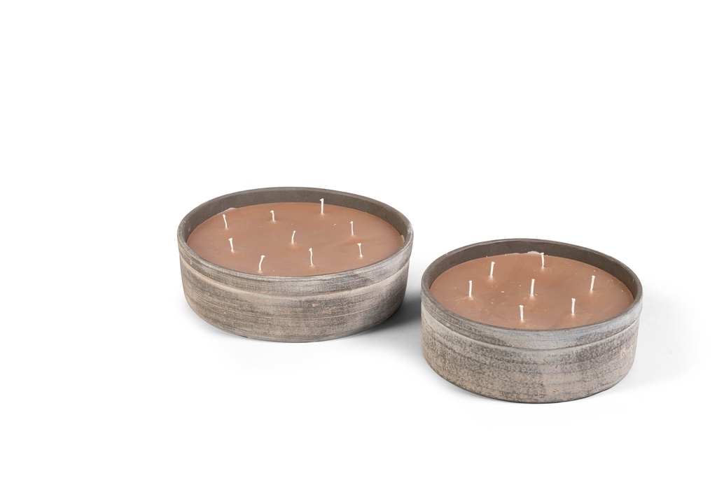Terracotta indoor candle - round - choco aged - Ø 23 x 8cm - 7 int. coton wick - p/2