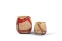 Thick votive bowl with wave design - glass - honey red - Ø 12x11cm - p/4