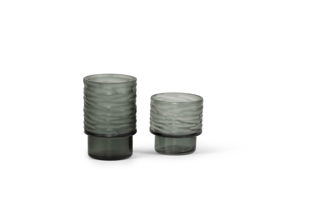 T-Light holder round with ribble cutting grey medium - Ø8x9cm - 4/24