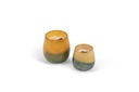 Scented candle bowl with green to ochre design - Ø12 x 11cm - 1 - int. cot. - p/4