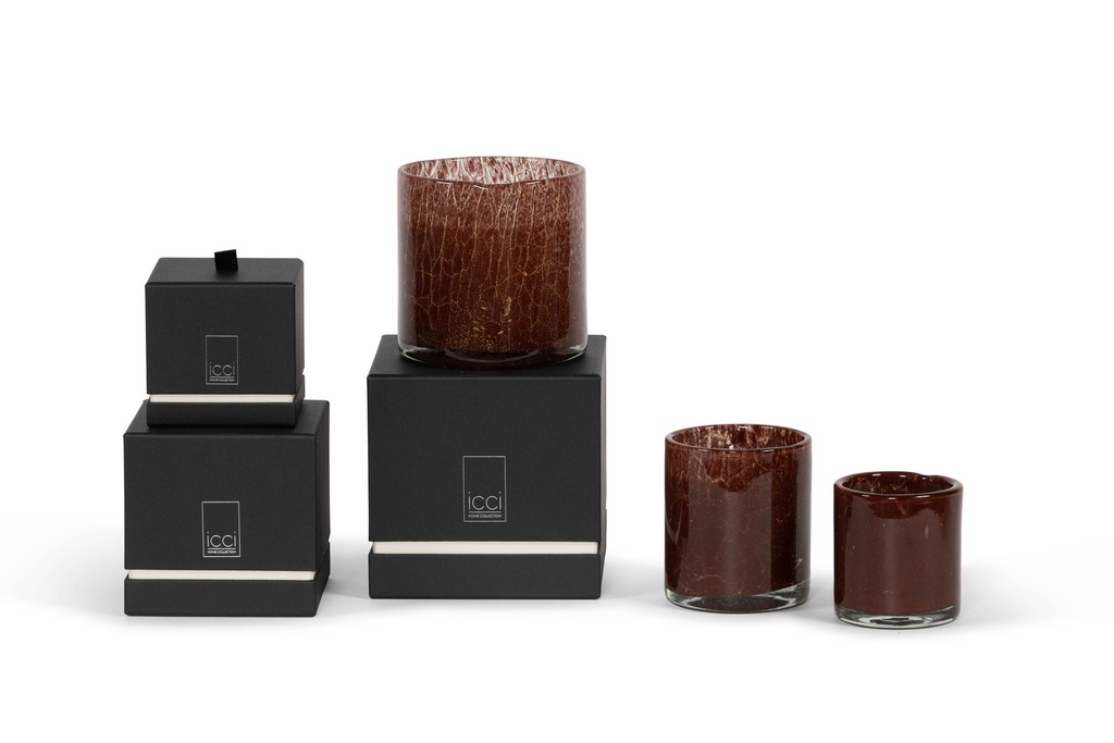 Thick votive cylinder with burgundy gold craquelure design - Ø 11 x 12 cm - 2 - int. cot. - p/4
