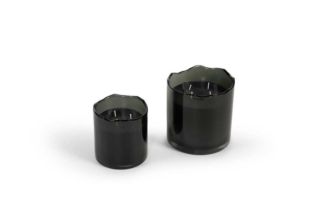 Scented candle black glass votive with organic rim - medium Ø 12 x 12cm - 3 - int. cot. - p/4