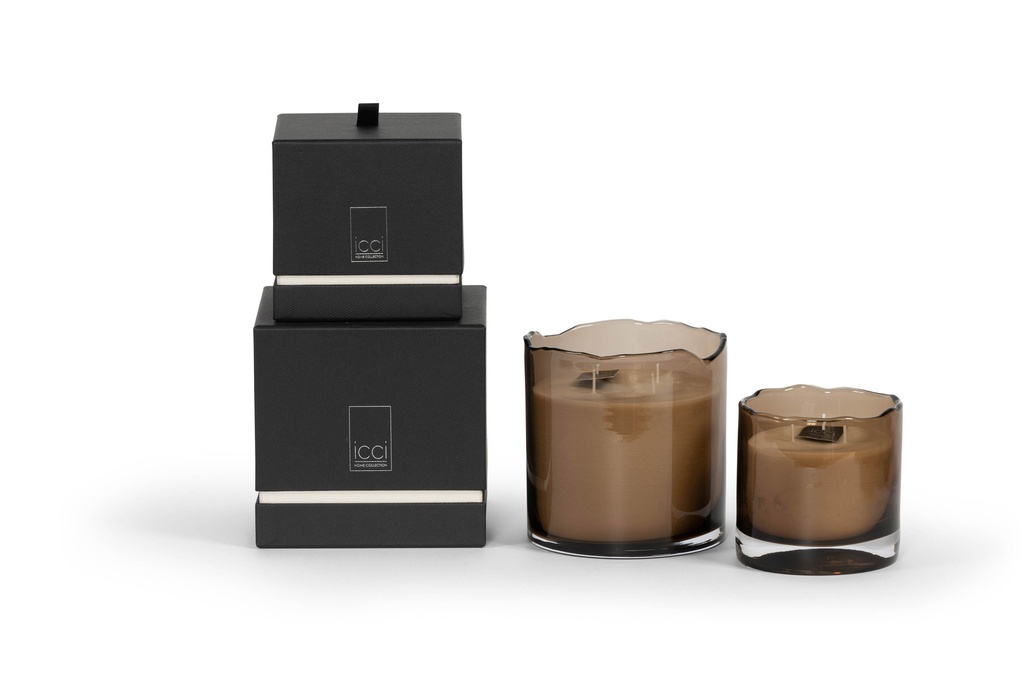 Scented candle moccha glass votive with organic rim - medium Ø 12 x 12cm - 4 - int. cot. - p/4 