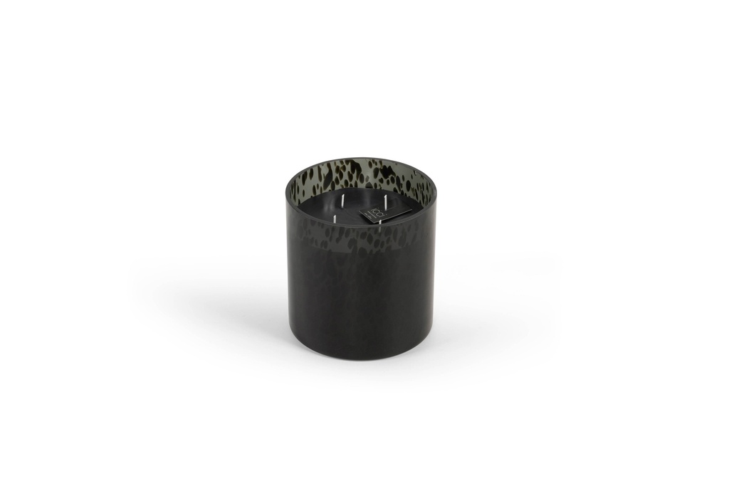 Scented candle cylindrical smoke black spotted glass - Ø15 x 15cm - 4 - int. cot. - p/2