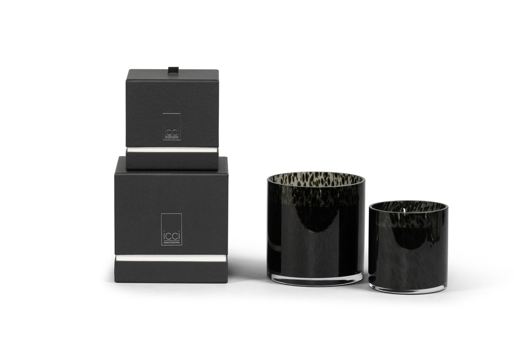 Scented candle cylindrical smoke black spotted glass - Ø12 x 12cm - 3 - int. cot. - p/4