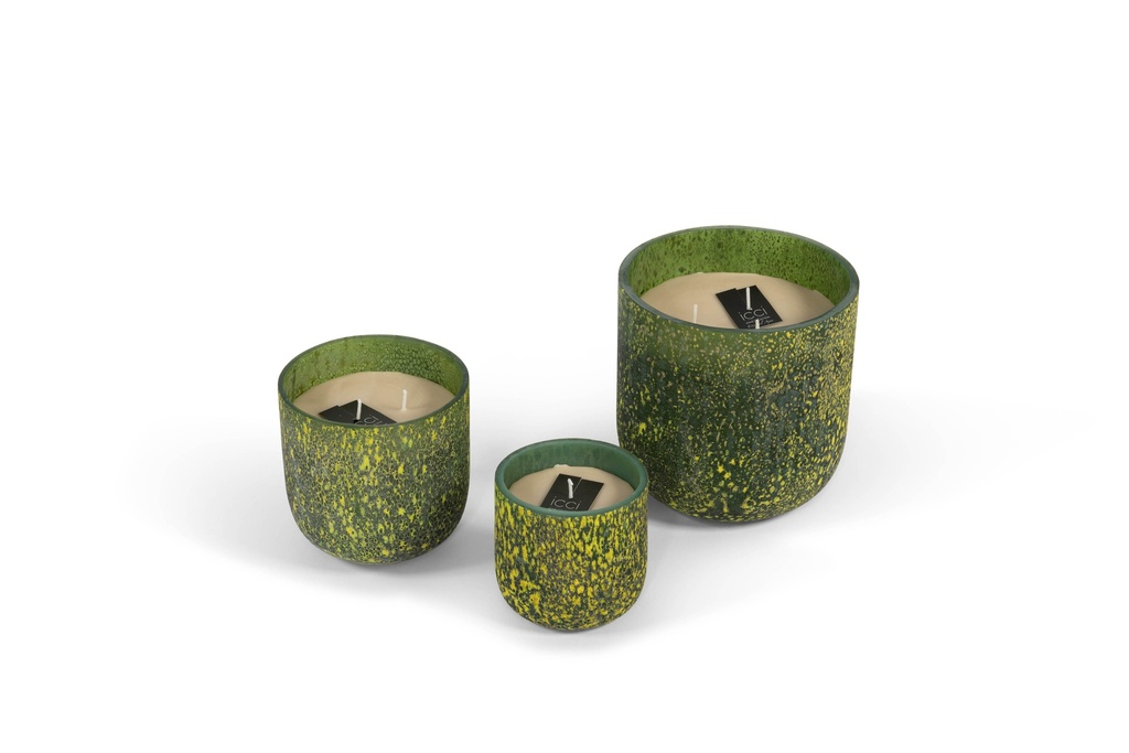 Mouthblown vase, matt green yellow spotted - medium Ø12 x 12cm - 2 - int. cot. - p/4