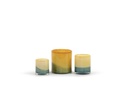 Thick votive cylinder with green to ochre design - glass - green/ocher  - Ø11x12cm - p/6