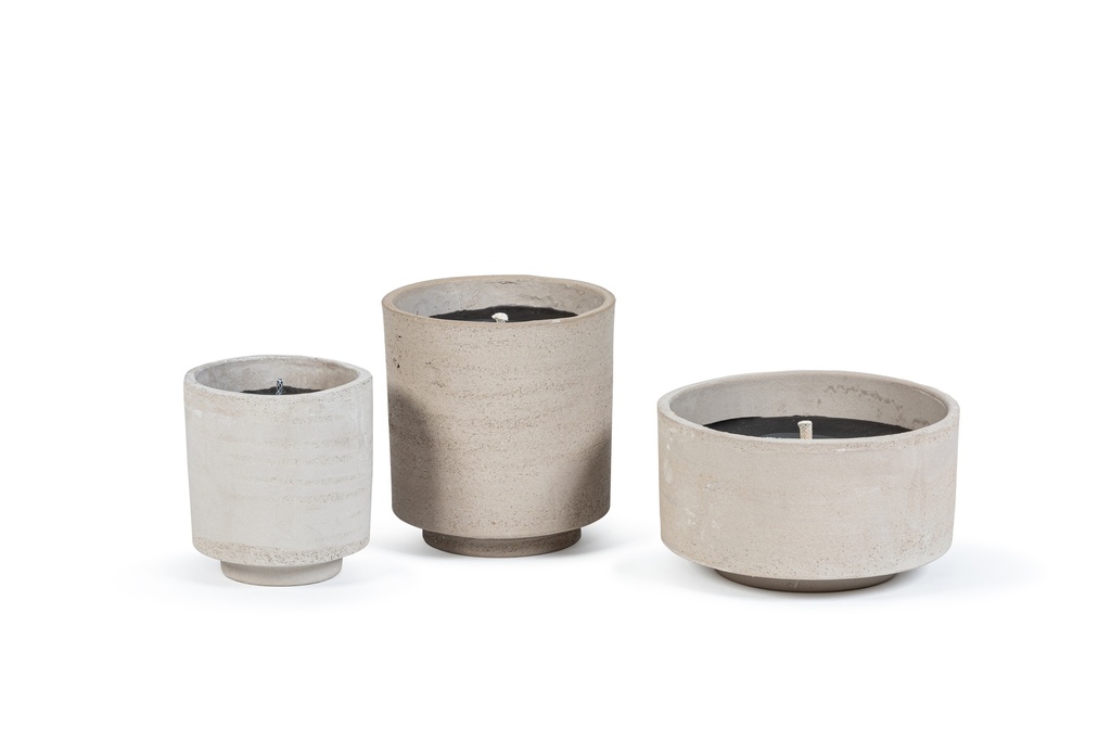 Round grey concrete/white terracotta pot - Ø 14 x 15cm - outdoor candle -1 ext. coton wick - p/8