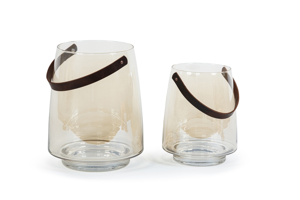Hurricane with leather handle - glass - luster - Ø 22,5x28cm - p/1/1