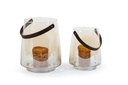 Hurricane with leather handle - glass - luster - Ø 28x35cm - p/1/1