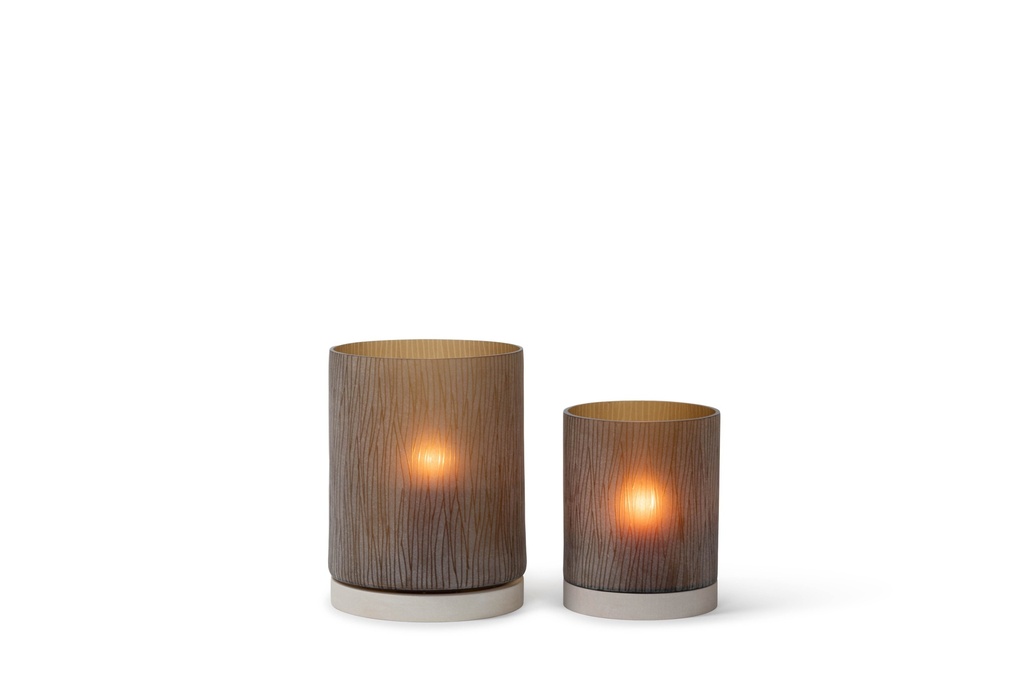 Hurricane cilindrical cutted copper with stone base large - Ø25 x 30 cm - p 1