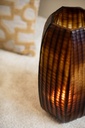 Mouthblown vase vertical flat cutting brown / cream - small - Ø22x37cm - p/1/1