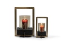 Lantern brass antique with black brushed base & smoke luster glass - large - 30x30x45cm - 1/1