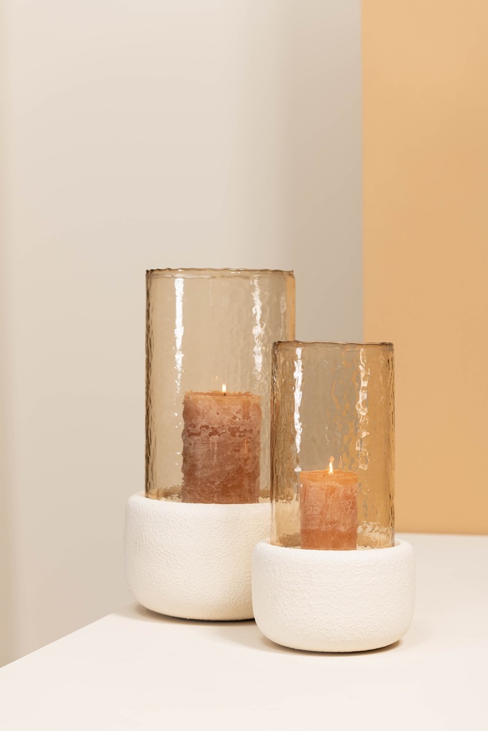 Hurricane textured stone ivory with hammered brown luster glass small - Ø20x35 cm - p 2