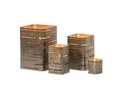 T-Light holder square horizontal cut nickle antique / gold leafing inside - 8,5x8,5x10cm - 6/36