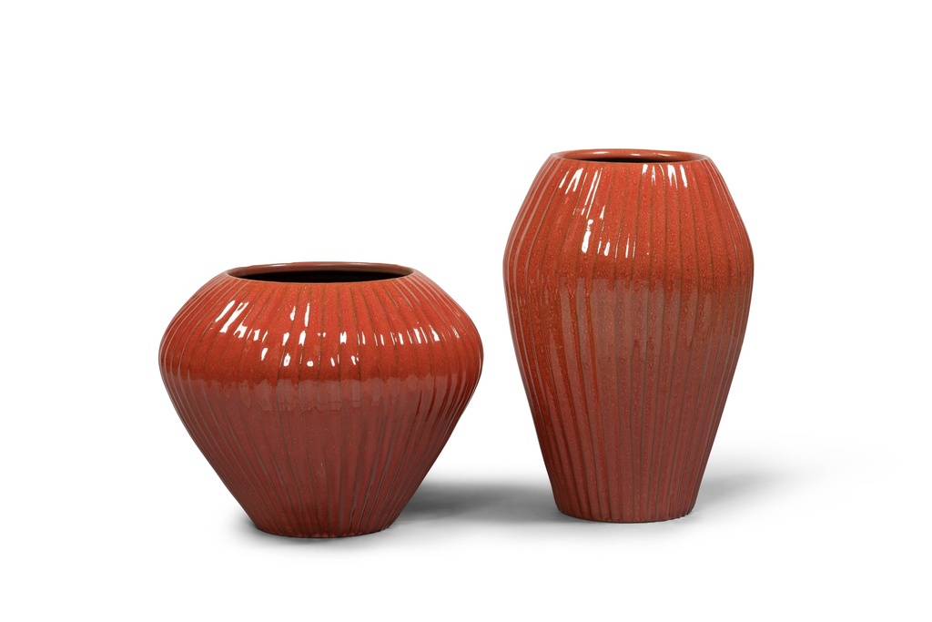 Vase striped glazed medium red - Ø45 x 33cm - p 1