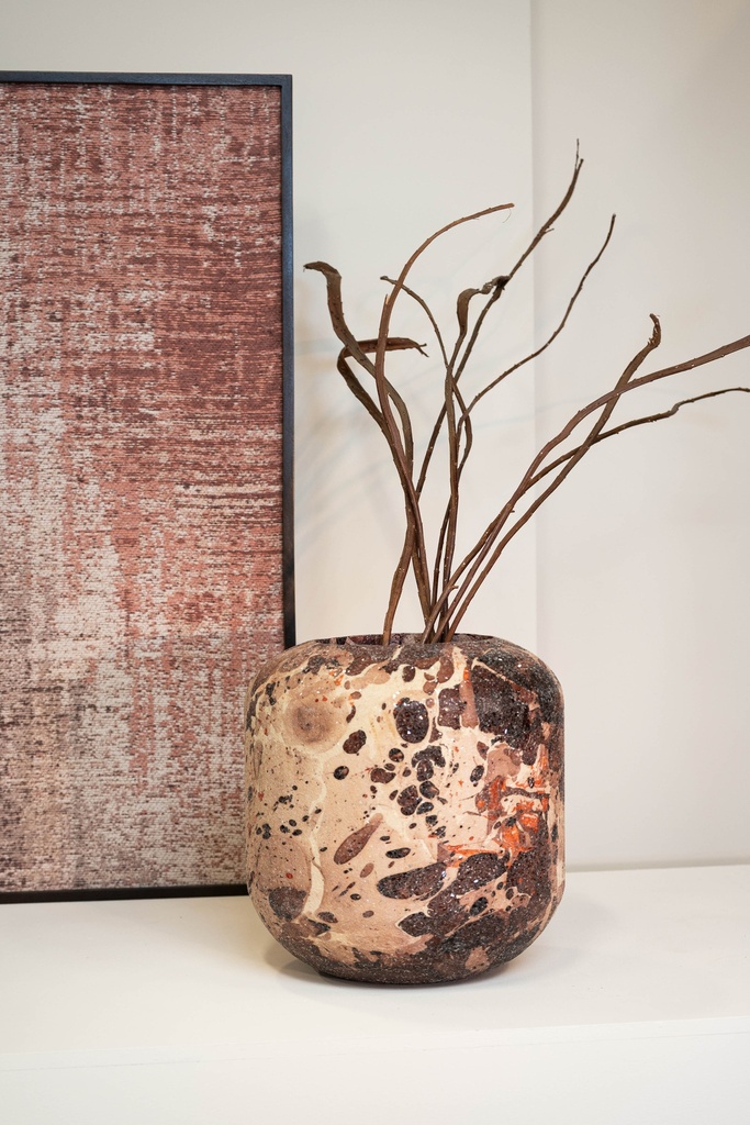 Metal Bulbvase burgundy / creme crackeled glass - medium - Ø 52x50cm - p/1