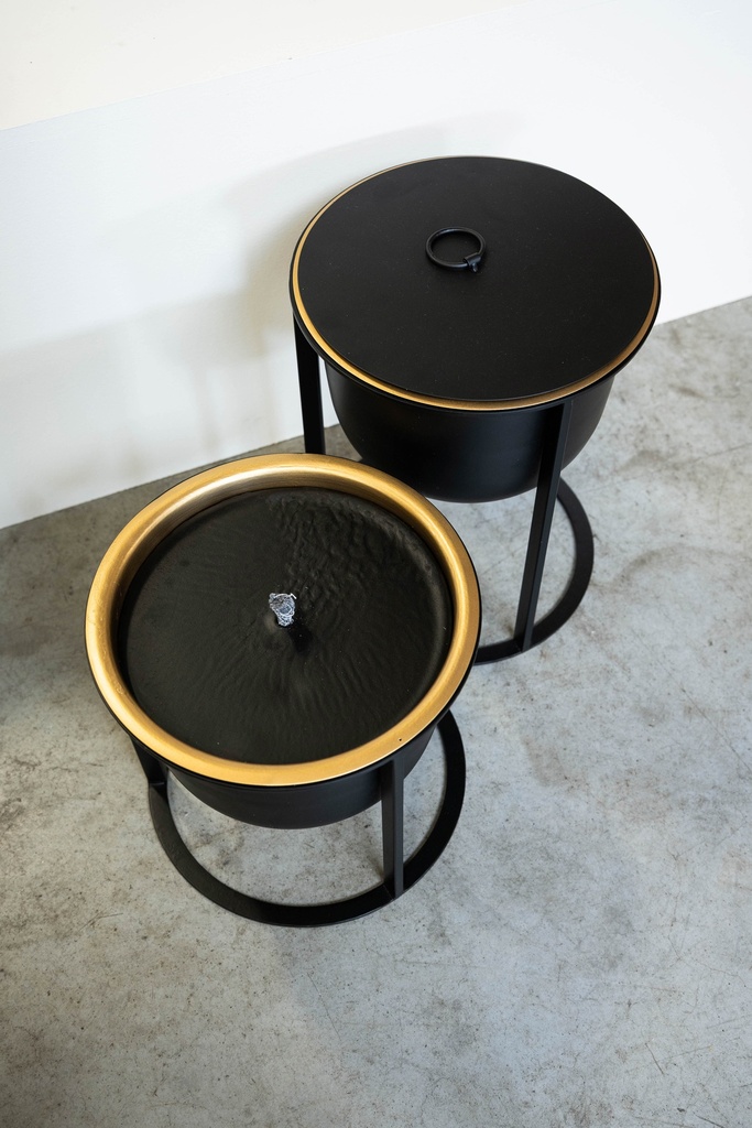 Outdoor candle pot with lid black/gold inside on stand - large - Ø31,5 x 42 cm - p 1