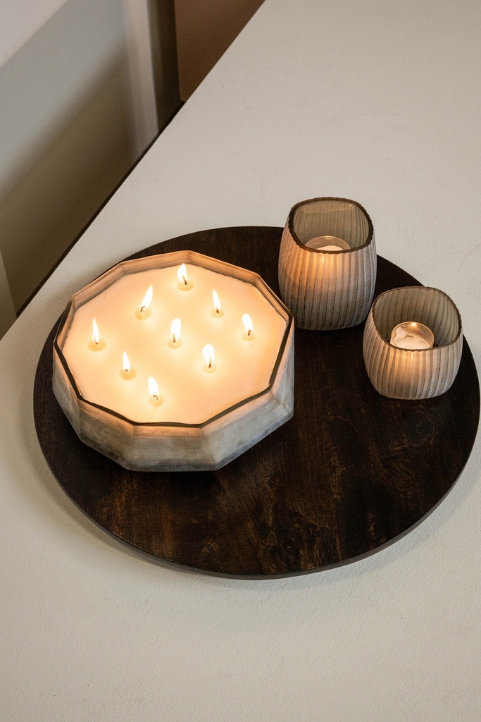 Scented candle bowl handcut faceted stone finish champagne smoke - Ø24 x 10 cm - 9 wicks - p 1