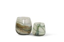 Thick votive bowl with wave design - glass - brownish green - Ø12 x 11cm - p/4