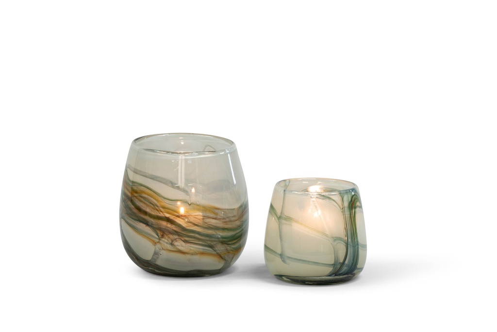 Thick votive bowl with wave design - glass - brownish green - Ø12 x 11cm - p/4