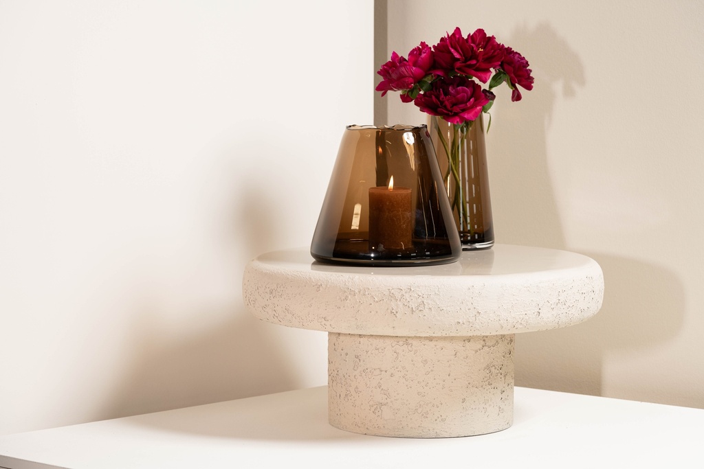 Coffee table rounded enamel with base - texture beige - Ø60x27cm - p1/1