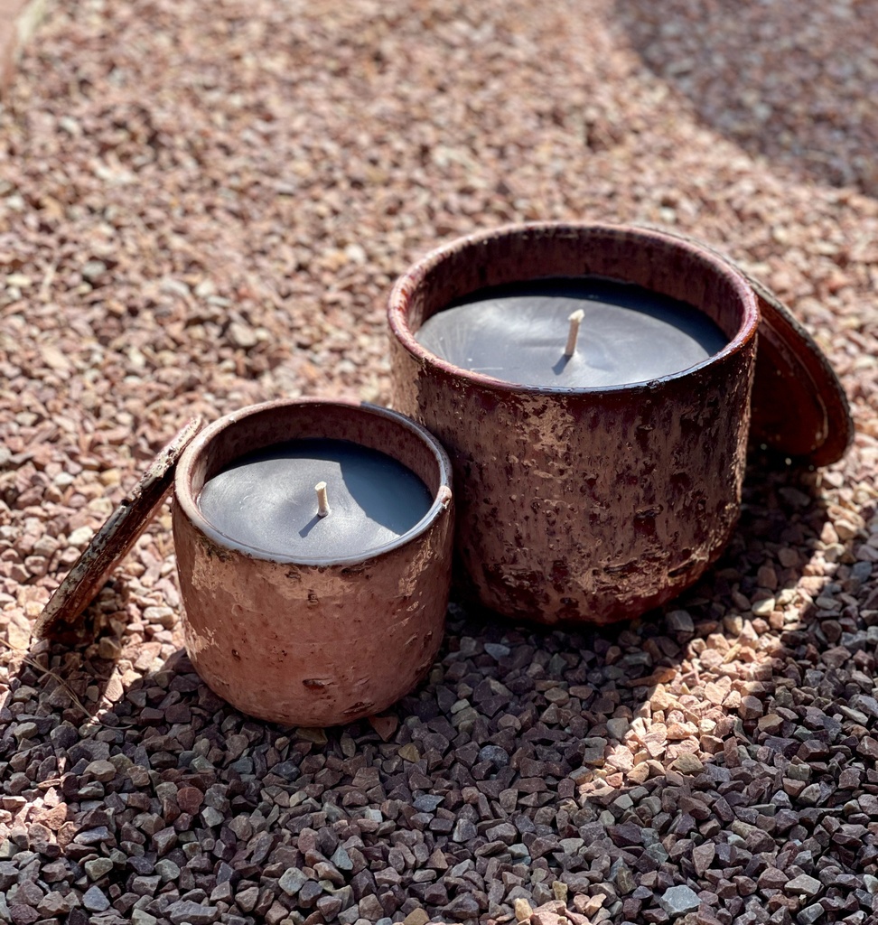 Terracotta scented outdoor candle - glazed with cover - burgundy - (perfume Lavender / Rosemary / Pine / Cinnamon / Citronella)  - Ø 16x15cm - 1 ext. cot. - p /4