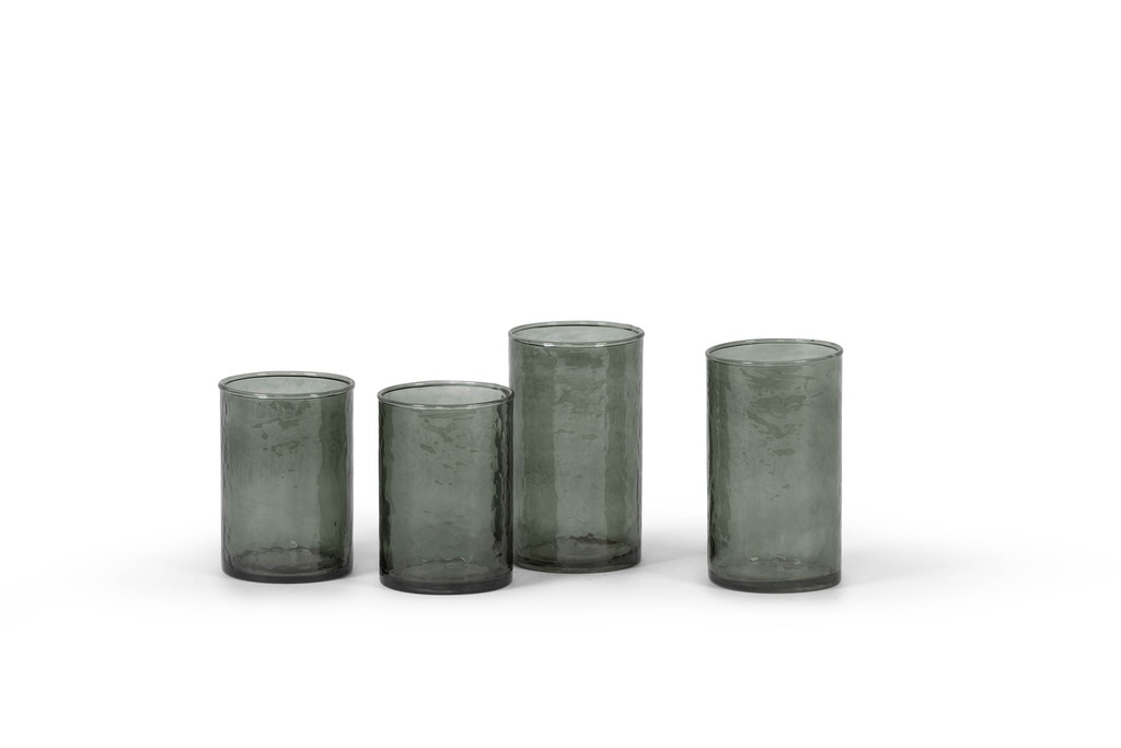 Theelight holder hammered - glass - dirty green - Ø7 x 11 - p 6/36