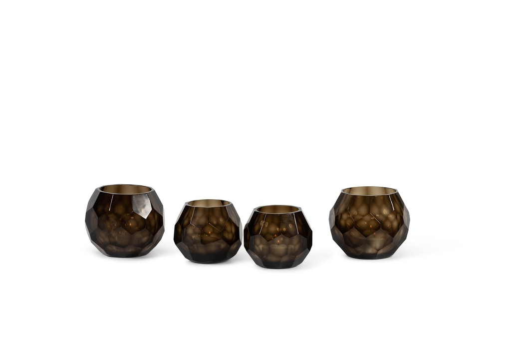 T-light holder polished faceted cutting smoke small - Ø10 x 9 cm - p 4/24