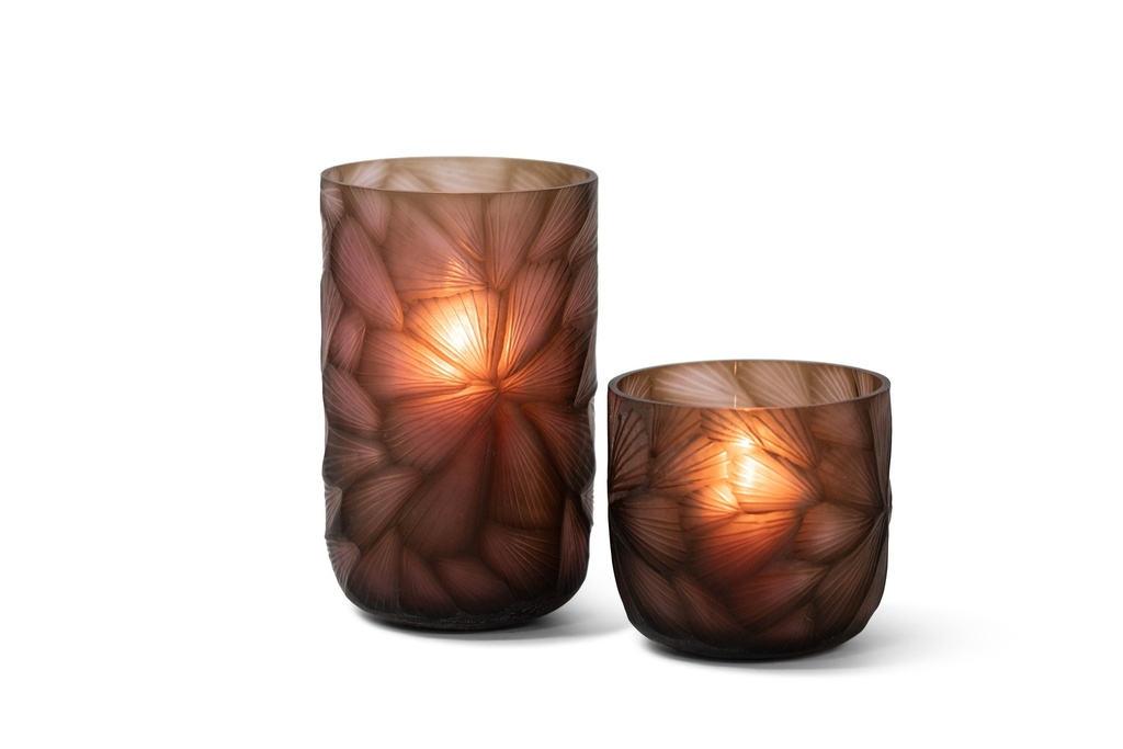 Mouthblown vase handcutted ginkgo smoke / mauve large - Ø18.5 x 29.5 cm - p 1/2