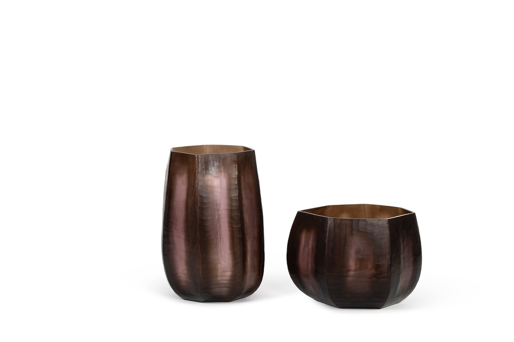Mouthblown vase vertical flat cutting smoke / mauve big - Ø28 x 39 cm -p 1