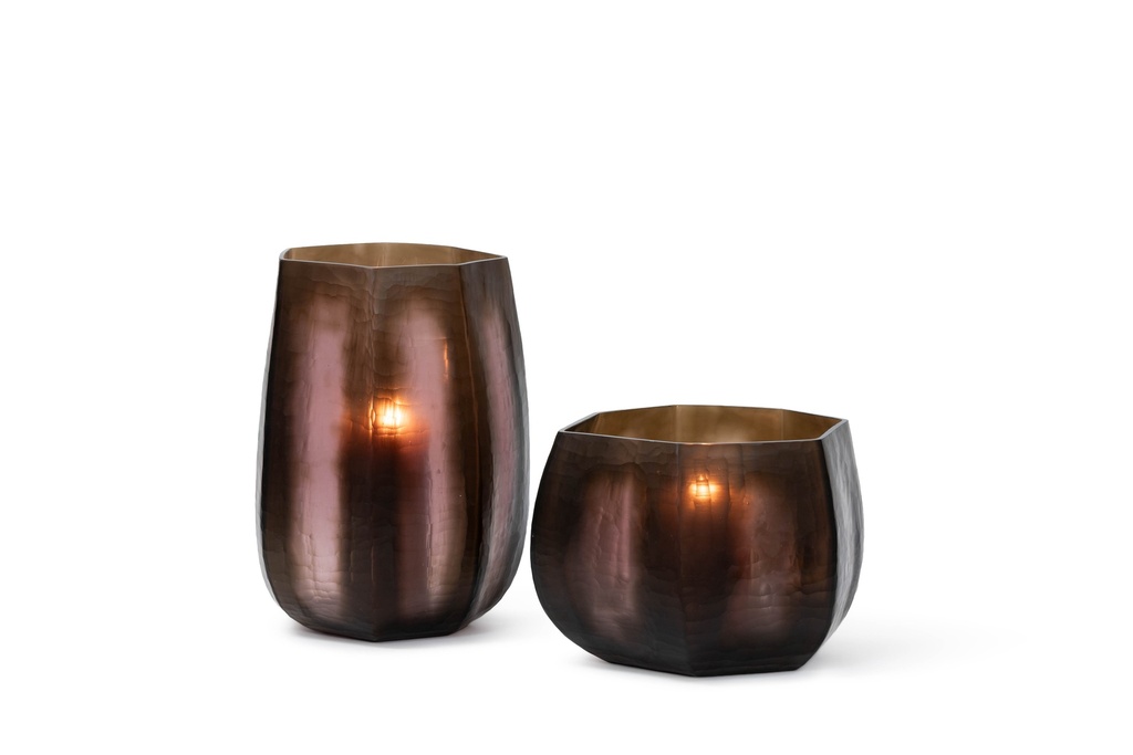 Mouthblown vase vertical flat cutting smoke / mauve big - Ø28 x 39 cm -p 1