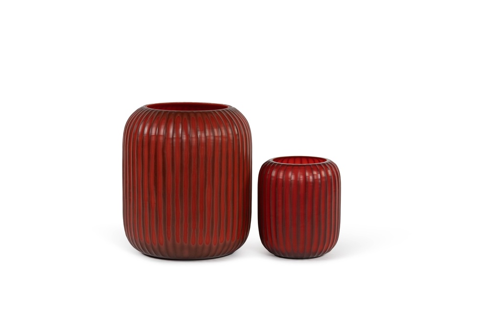 Mouthblown vase vertical ribbed red/orange large - Ø31 x 37 cm- p 1