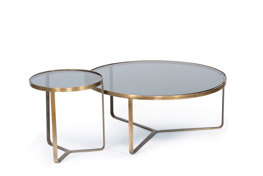 Table glass + frame - glass + metal - smoke + antique brass - Ø 40x45cm - p/1/1