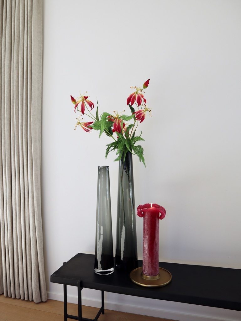 Long vase organic rim - glass - smoke - small Ø 11x60cm - p/2/4