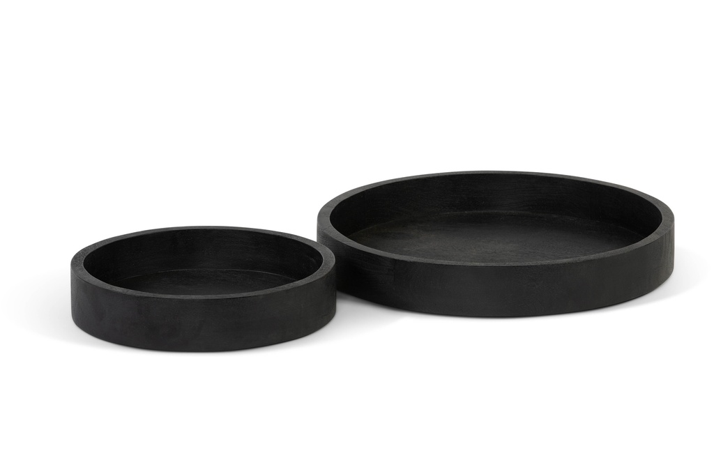 Brushed round tray - wood - black mat - Ø50x5,5cm - p1/1