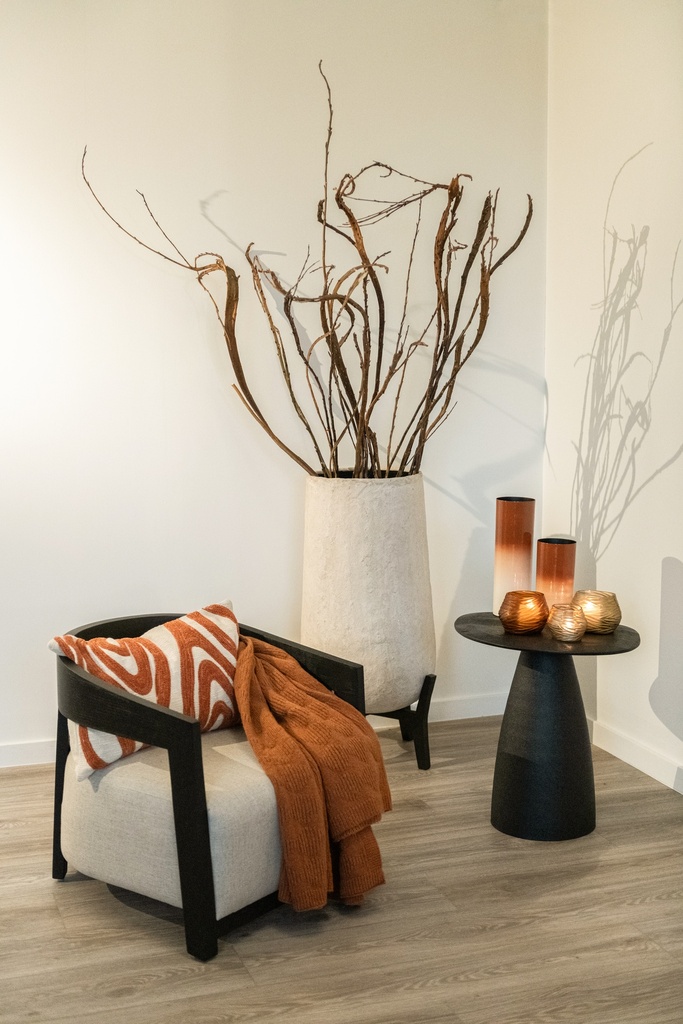 Planter paper mache on stand - iron & wood - black - Ø52x98cm - p 1/1