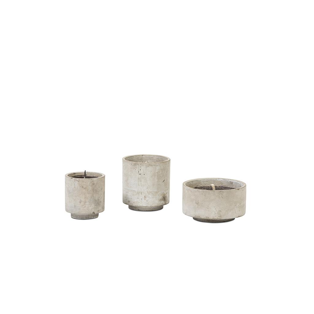Round grey concrete/white terracotta pot - Ø 11 x 12cm -outdoor candle -1 ext. coton wick - p/8