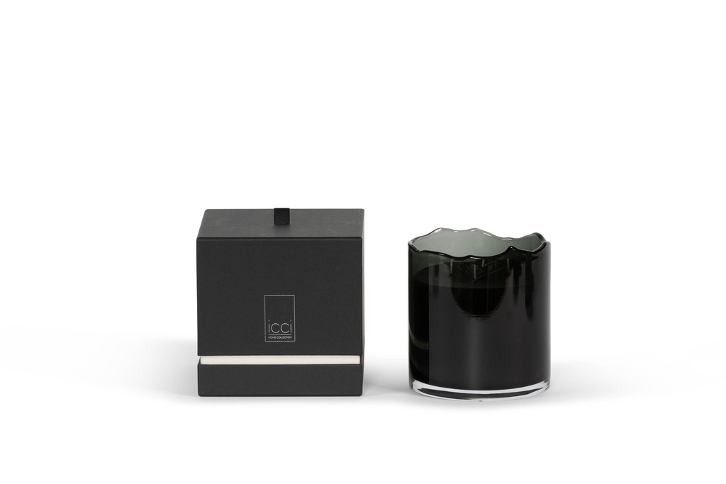 Scented candle black glass votive with organic rim - Ø 15 x 15cm - 4 - int. cot. - p/2