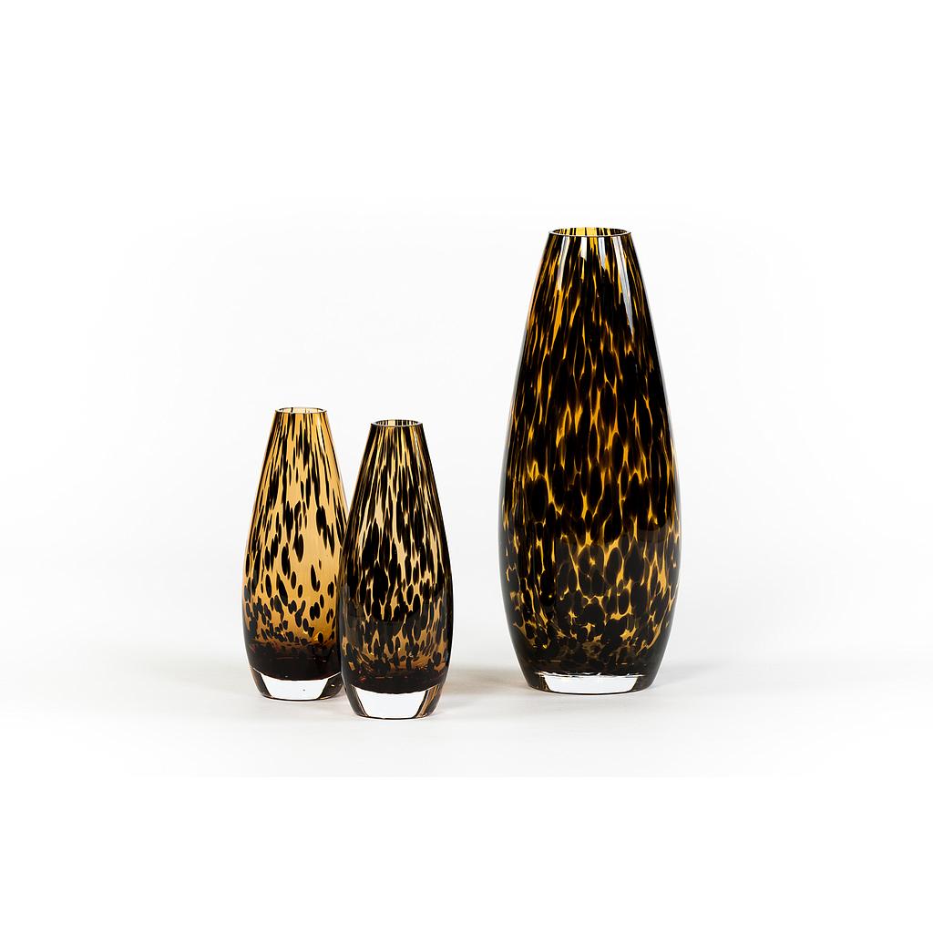 Leopard spotted teardrop vase - glass - amber + black - small Ø 7,5x19cm - p/6/1