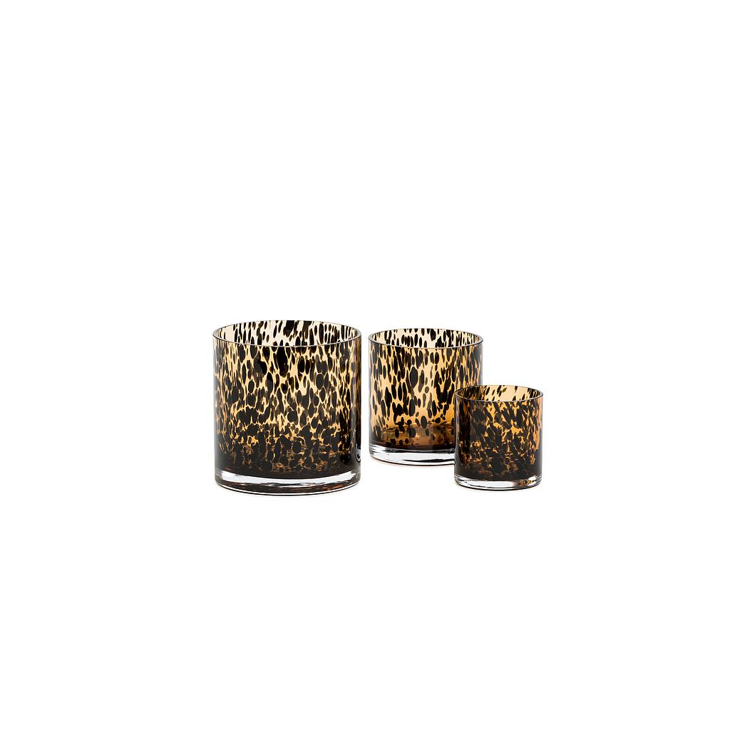 Leopard spotted vase - glass - amber + black - large Ø 15x15cm - p/2/1