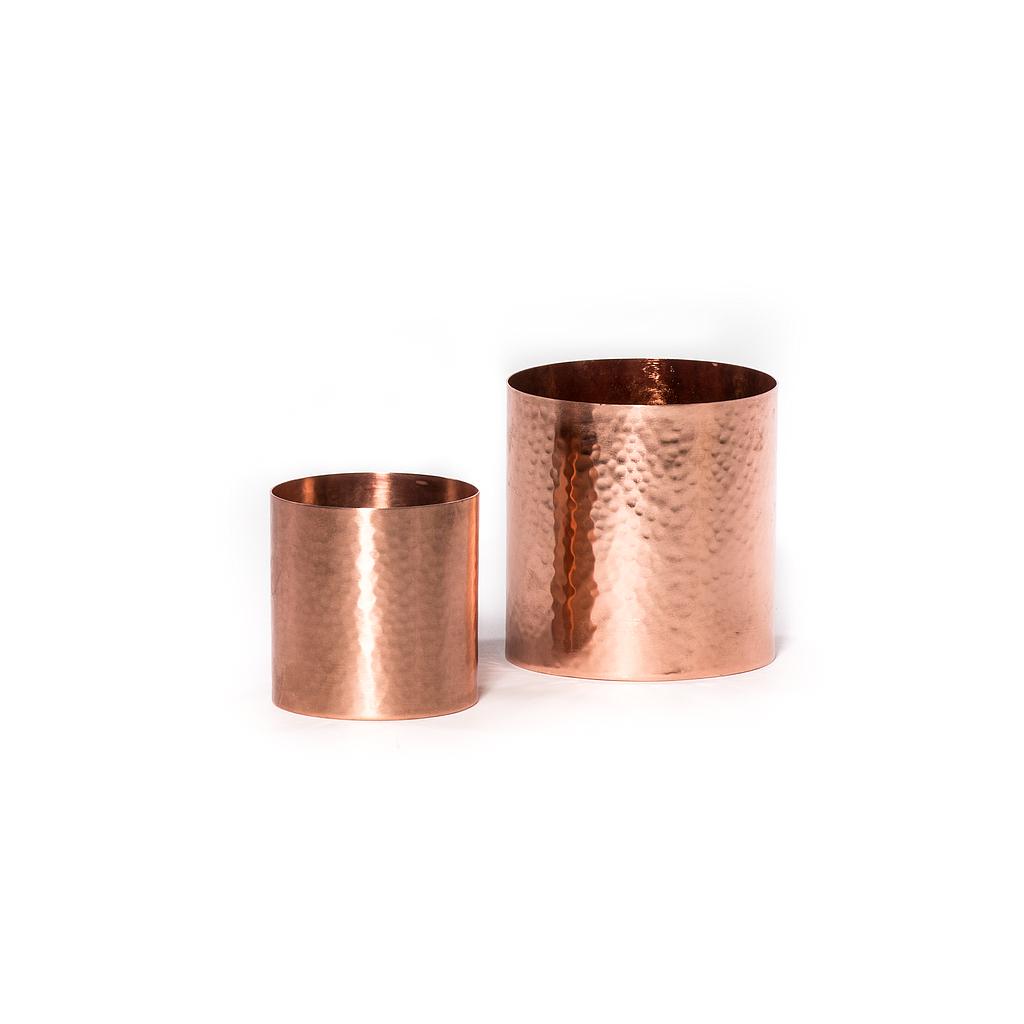 Hammered Tlight holder matt - metal - copper - large Ø 11,5x11,5cm - p/4/1