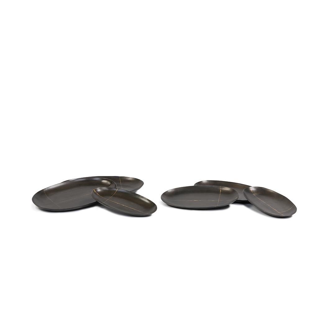 Oval platter food safe - metal - antique black - medium 25x15x2cm - p/4/16