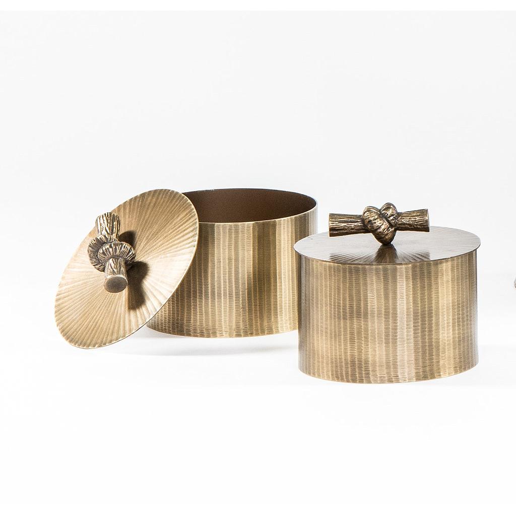 Round cup with lid strip finish - brass - antique gold - large - Ø15x13cm - p/1/18